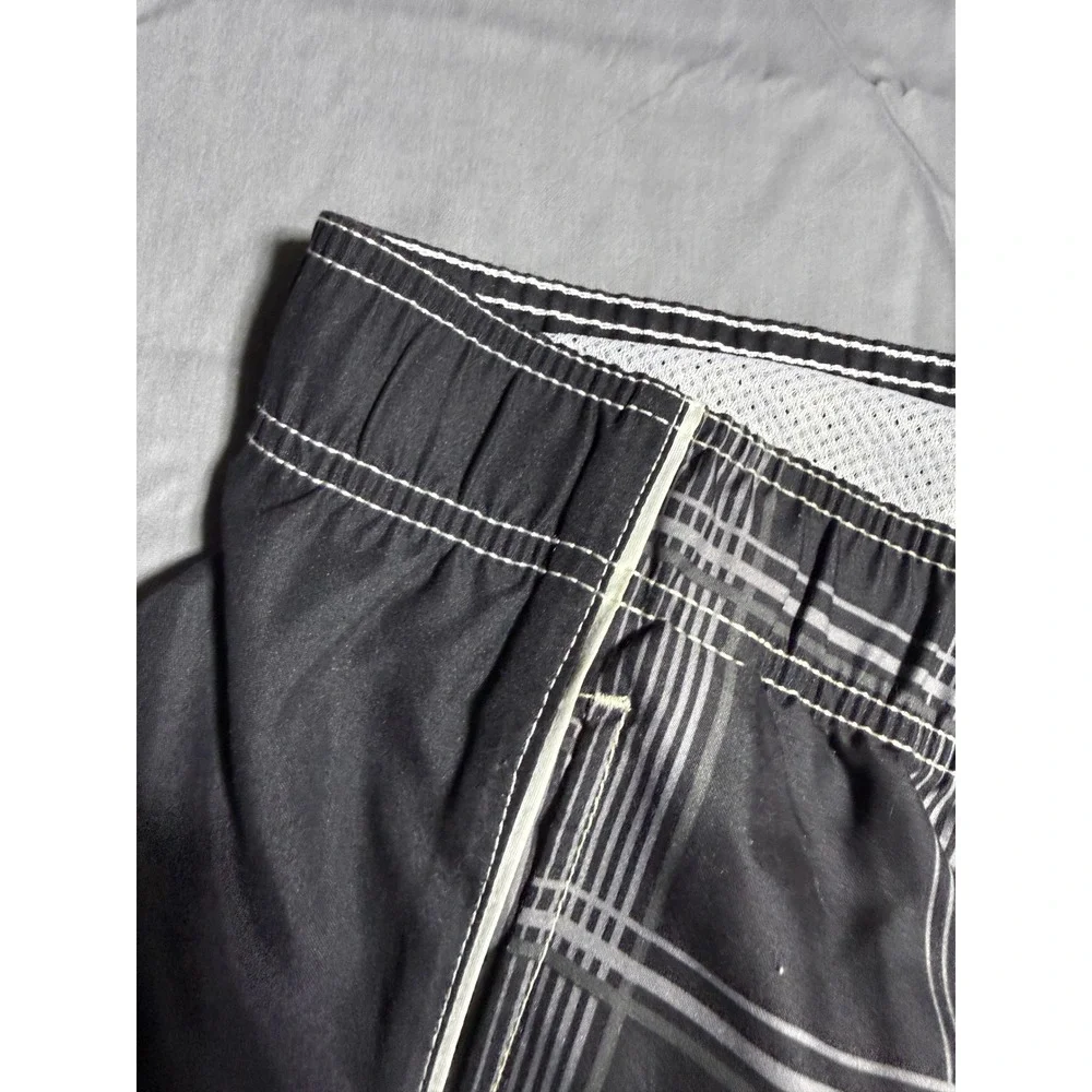 OP Board Shorts Men 3XL Black New Plaid Splice Big Swim Trunks 48-50
